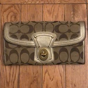 Coach large bifold wallet brown and gold